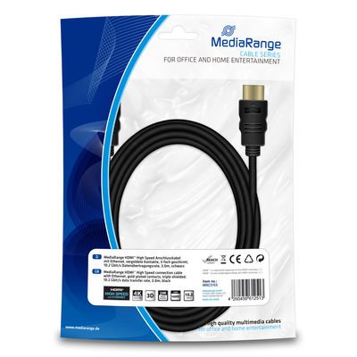 Кабель для монитора MediaRange HDMI с Ethernet. золотые контакты. 10.2 Гбит/сек. 3.0 м (MRCS155) 39537 фото