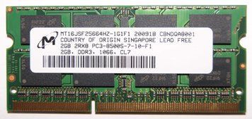 Память Micron 2 ГБ SO-DIMM DDR3 1066 МГц (MT16JSF25664HZ-1G1F1) 42056 фото