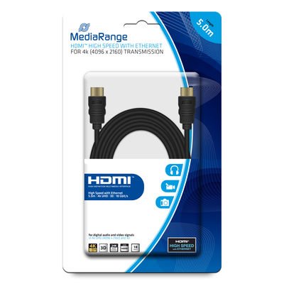 Кабель для монитора MediaRange HDMI 2.0 с Ethernet, золотые контакты, 18 Гбит/сек 5,0 м (MRCS158) 39540 фото