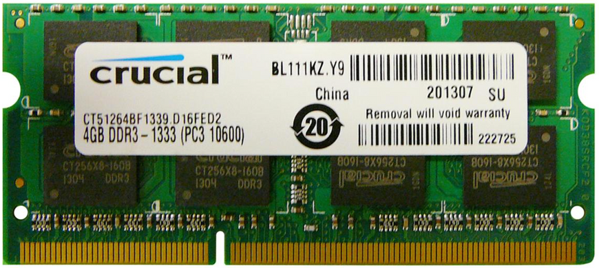 Пам'ять Crucial 4 GB SO-DIMM DDR3L 1333 MHz 1.35V (CT51264BF1339) 41921 фото