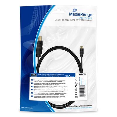 Кабель MediaRange HDMI 1.4 на HDMImicro с Ethernet, золоті контакти 2м (MRCS186) 39857 фото