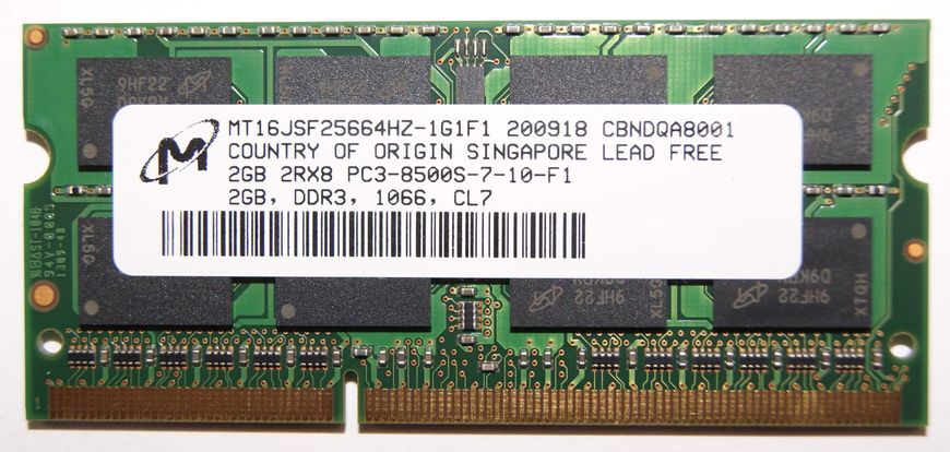 Пам'ять MICRON 2GB SO-DIMM DDR3 1066 MHz (MT16JSF25664HZ-1G1F1) 42056 фото