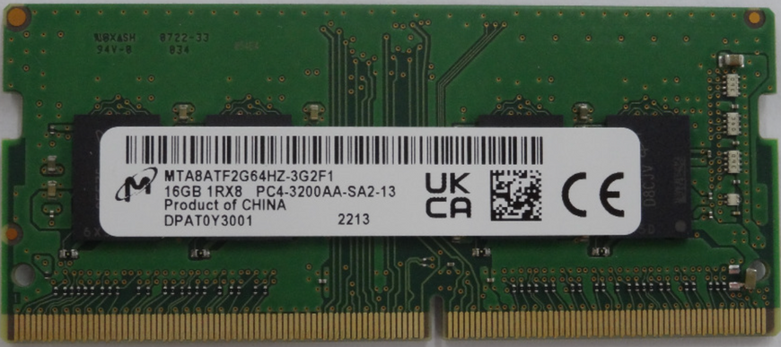 Пам'ять Micron 16 ГБ SO-DIMM DDR4 3200 МГц (MTA8ATF2G64HZ-3G2F1) 41926 фото