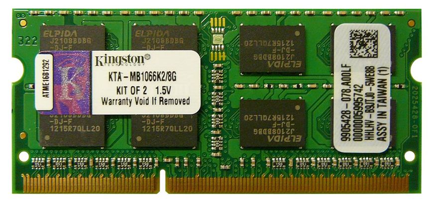 Пам'ять Kingston 4 ГБ SO-DIMM DDR3 1066 МГц (KTA-МБ1066K2/8G) 42055 фото