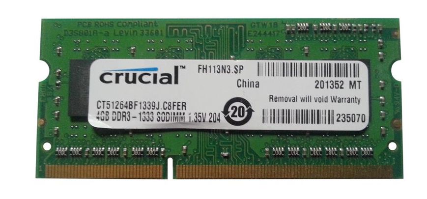 Пам'ять Crucial 4Gb SO-DIMM DDR3L 1333 MHz (CT51264BF1339J) 37756 фото